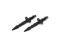 Black Sword Charm, 2 Oxidized Black Brass Sword Charms With 1 Loop, Snake Sword (49x14mm) N1694 S1203