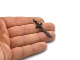 Black Sword Charm, 2 Oxidized Black Brass Sword Charms With 1 Loop, Snake Sword (49x14mm) N1694 S1203