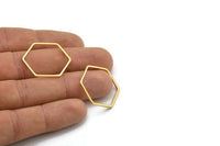 Gold Hexagon Charm, 24 Gold Tone Brass Hexagon Ring Charms, Connectors (25x1mm) D1594
