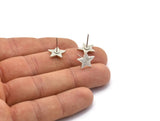 Gümüş Yıldız Küpe, 4 Antik Gümüş Kaplama Pirinç Yıldız Küpe (12x1,5 mm) N1589 H1585