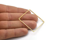 Gold Square Charm, 4 Gold Tone Brass Square Connectors, Charms, Findings (40x1mm) D1511