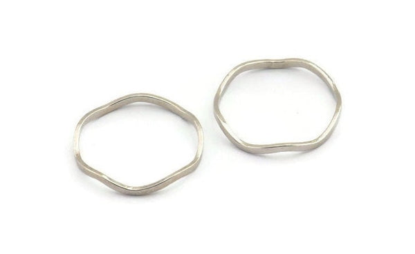 Silver Circle Rings, 12 Silver Tone Brass Wavy Circle Rings, Connectors (20x0.80x1.5mm) E192