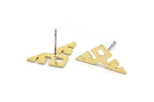 Earring Studs, 10 Raw Brass - Ethnic Motif Shaped Stud Earrings - Brass Earrings - Earrings (8x17x0.80mm) A2733