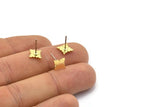 Earring Studs, 12 Raw Brass - Tiny Ethnic Motif Shaped Stud Earrings - Brass Earrings - Earrings (10x7x0.80mm) A2734