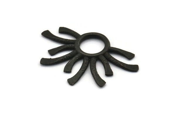 Black Sun Pendant, 2 Oxidized Black Brass Sun Pendants (37.5x24.5x2mm) E206 S1152