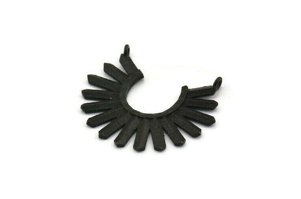 Black Sun Pendant, 2 Oxidized Black Brass Sun Pendants With 2 Loops (35x30x1.9mm) E209 S1128