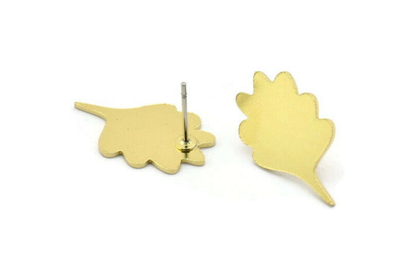 Brass Leaf Earring, 8 Raw Brass Leaf Shaped Stud Earrings, Findings (21x12x0.80mm) A2741