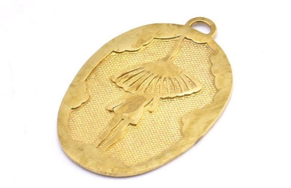 Brass Umbrella Charm, 1 Raw Brass Umbrella Textured Oval Charms With 1 Loop, Blanks (43x28x1.4mm) E220
