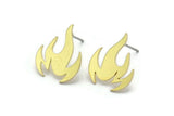 Brass Fire Earring, 8 Raw Brass Fire Shaped Stud Earrings (17x14x0.80mm) A2720