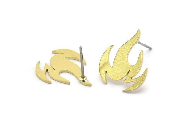 Brass Fire Earring, 8 Raw Brass Fire Shaped Stud Earrings (17x14x0.80mm) A2720