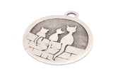 Silver Brass Cat Charm, 2 Antique Silver Plated Brass Cat Textured Round Tag Charms With 1 Loop, Blanks (33x29x1.1mm) E227