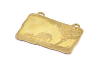 Brass Elephant Charm, 1 Raw Brass Elephant Textured Rectangle Charms With 2 Loops, Blanks (43.5x27.5x1.3mm) E233