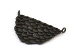 Black Oval Pendant, 2 Oxidized Brass Black Textured Half Oval Pendants With 2 Loops, Findings (33x20x1.6mm) E237 S779