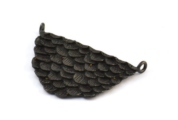 Black Oval Pendant, 2 Oxidized Brass Black Textured Half Oval Pendants With 2 Loops, Findings (33x20x1.6mm) E237 S779