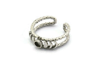 Silver Ring Settings, 2 Antique Silver Plated Brass Moon Phases Ring With 1 Stone Setting - Pad Size 4mm V134 H1481