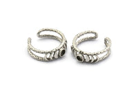 Silver Ring Settings, 2 Antique Silver Plated Brass Moon Phases Ring With 1 Stone Setting - Pad Size 4mm V134 H1481