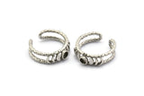 Silver Ring Settings, 2 Antique Silver Plated Brass Moon Phases Ring With 1 Stone Setting - Pad Size 4mm V134 H1481