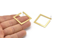 Gold Square Earring, 2 Gold Plated Brass Square Earring Posts, Pendants, Findings (30x30x3x0.5mm) E326 Q0668