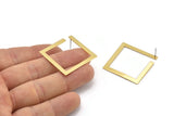 Gold Square Earring, 2 Gold Plated Brass Square Earring Posts, Pendants, Findings (30x30x3x0.5mm) E326 Q0668