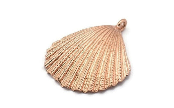 Rose Gold Shell Charm, 1 Rose Gold Plated Brass Sea Shell Charm with 1 Loop, Pendants, Charms, Findings (34x29mm) E285 Q0537