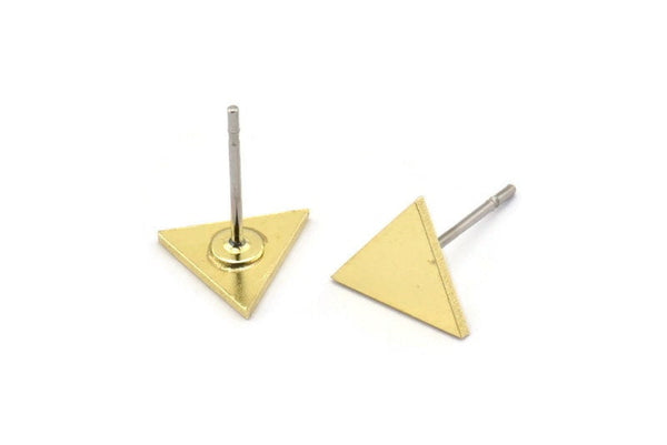 Brass Triangle Earring, 12 Raw Brass Tiny Triangle Shaped Stud Earrings (8x9x0.80mm) A2753
