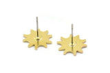 Brass Sun Earring, 8 Raw Brass Sun Shaped Stud Earrings (12x0.80mm) A2757