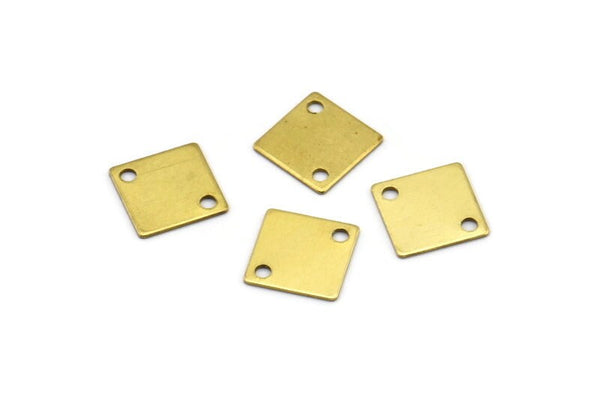 Brass Square Charm, 50 Raw Brass Square With 2 Hole Charms, Findings (9mm) Brs 156 A0543