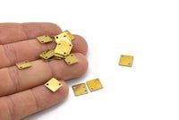 Brass Square Charm, 50 Raw Brass Square With 2 Hole Charms, Findings (9mm) Brs 156 A0543