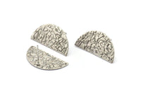 Silver Moon Earring, 4 Antique Silver Plated Brass Half Moon Stud Earrings With 1 Hole (25x12x0.60mm) D0794 A1927