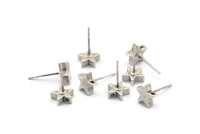 Gümüş Yıldız Küpe, 6 Antik Gümüş Kaplama Pirinç Yıldız Küpe (8x2,6 mm) D0126 A2008