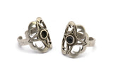 Silver Boho Ring, Antique Brass Plated Boho Rings With 1 Stone Settings - Pad Size 4mm N1830 H1553