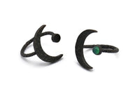 Black Ring Settings, 2 Hammered Oxidized Black Brass Moon And Planet Ring With 1 Stone Setting - Pad Size 4mm N1151 S1173
