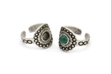 Silver Royal Ring, Antique Silver Plated Brass Royal Ring With 1 Stone Settings - Pad Size 6mm N2008 H1461