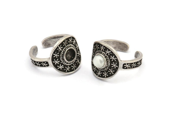 Silver Royal Ring, Antique Silver Plated Brass Royal Ring With 1 Stone Settings - Pad Size 5mm N2021 H1448