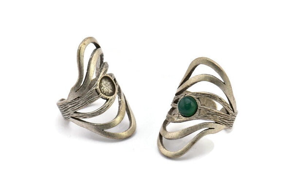 Gümüş Boho Yüzük, Antik Gümüş Kaplama Pirinç Boho Yüzük, 1 Taş Ayarlı - Ped Boyutu 6 mm N1790 H1517