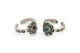Silver Ring Setting, 2 Antique Silver Plated Brass Flower Ring With 1 Stone Settings - Pad Size 4mm N2011 H1445
