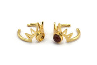 Gold Ring Setting, Gold Plated Brass King Crown Adjustable Rings With 1 Stone Settings - Pad Size 6mm N1278 Q1106