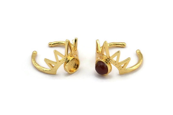 Gold Ring Setting, Gold Plated Brass King Crown Adjustable Rings With 1 Stone Settings - Pad Size 6mm N1278 Q1106