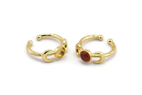 Gold Ring Settings, Gold Plated Brass Moon And Planet Ring With 1 Stone Setting - Pad Size 6mm N1159 Q0991