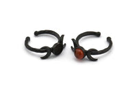 Black Ring Settings, 3 Oxidized Black Brass Moon And Planet Ring With 1 Stone Setting - Pad Size 6mm N1160 S606