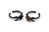 Black Ring Settings, 3 Oxidized Black Brass Moon And Planet Ring With 1 Stone Setting - Pad Size 6mm N1160 S606