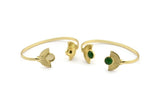 Gold Moon Cuff,  Gold Plated Brass Half Moon Cuff Stone Setting With 1 Pad -  Pad Size 8mm N0988 Q0962