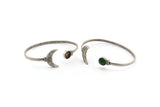 Silver Moon Cuff, Antique Silver Plated Brass Moon And Planet Cuff Stone Setting With 1 Pad -  Pad Size 8mm N0981 H0625