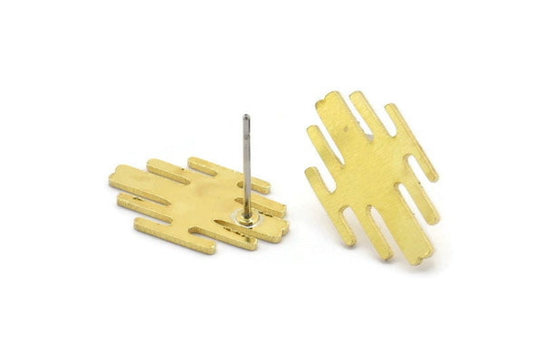 Earring Studs, 8 Raw Brass - Irregular Shaped Stud Earrings - Brass Earrings - Earrings (18x11x0.80mm) A2768