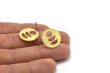 Brass Round Earring, 8 Raw Brass Moon Phases Patterned Round Shaped Stud Earrings (18x0.80mm) A2767