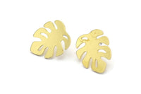 Brass Leaf Earring, 8 Raw Brass Monstera Leaves Shaped Stud Earrings (18x15x0.80mm) A2766