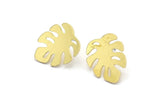 Brass Leaf Earring, 8 Raw Brass Monstera Leaves Shaped Stud Earrings (18x15x0.80mm) A2766