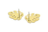 Brass Leaf Earring, 8 Raw Brass Monstera Leaves Shaped Stud Earrings (18x15x0.80mm) A2766