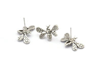 Gümüş Arı Küpe, 2 Antik Gümüş Kaplama Pirinç Arı Küpe (21x12mm) N1515 H1049