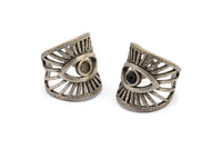 Silver Eye Ring, Antique Silver Plated Brass Eye Ring With 1 Stone Settings - Pad Size 4mm N1789 H1520